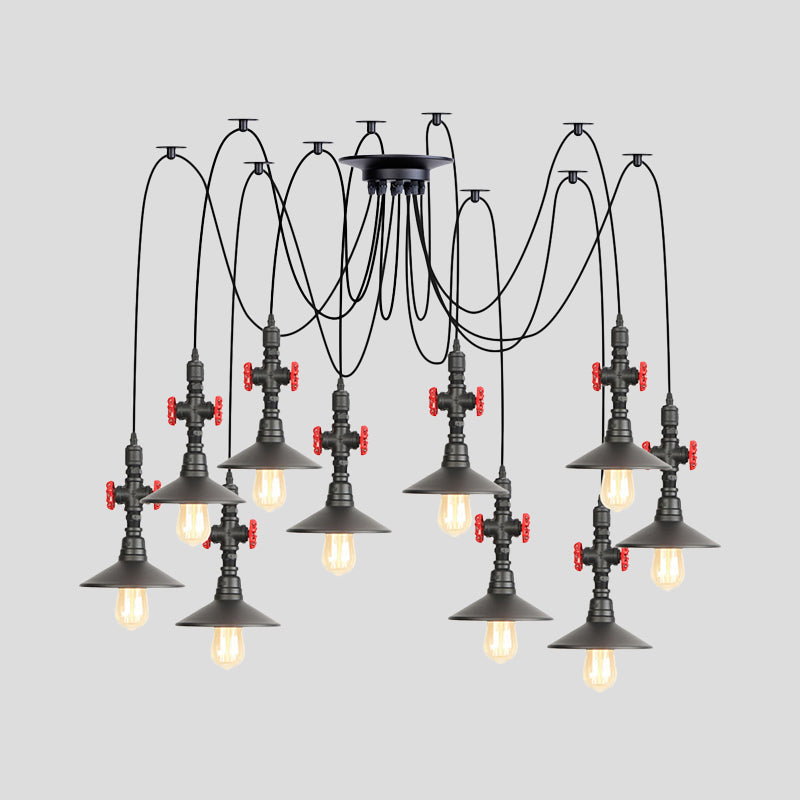Iron Black Multi Light Chandelier Saucer 2/3/6 Heads Antiqued Swag Ceiling Pendant Lamp with Valve Decor Clearhalo 'Art Deco Pendants' 'Black' 'Cast Iron' 'Ceiling Lights' 'Ceramic' 'Crystal' 'Industrial Pendants' 'Industrial' 'Metal' 'Middle Century Pendants' 'Pendant Lights' 'Pendants' 'Rustic Pendants' 'Tiffany' Lighting' 753933