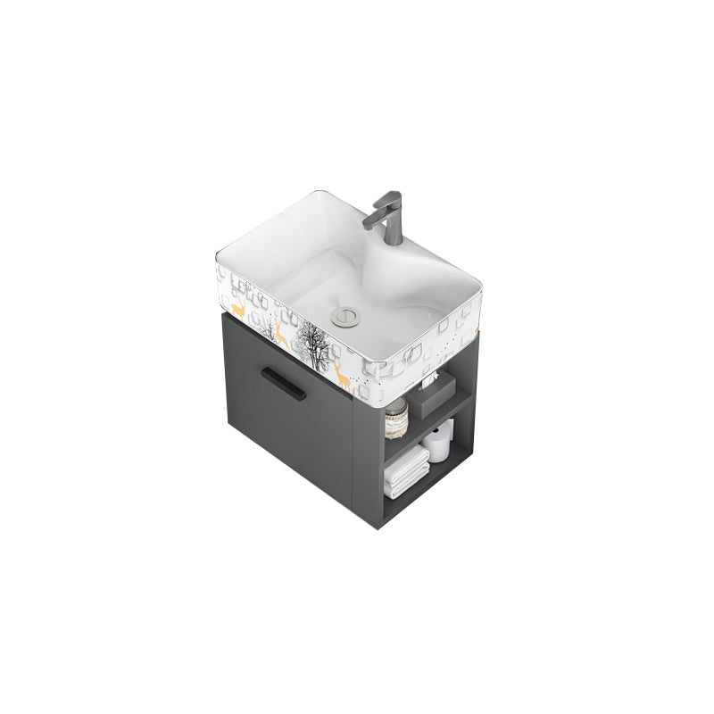 Single Sink Bathroom Vanity Modern White Ceramic Rectangular Vanity Set Vanity & Faucet 19"L x 15"W x 21"H Frosted White Clearhalo 'Bathroom Remodel & Bathroom Fixtures' 'Bathroom Vanities' 'bathroom_vanities' 'Home Improvement' 'home_improvement' 'home_improvement_bathroom_vanities' 7539334