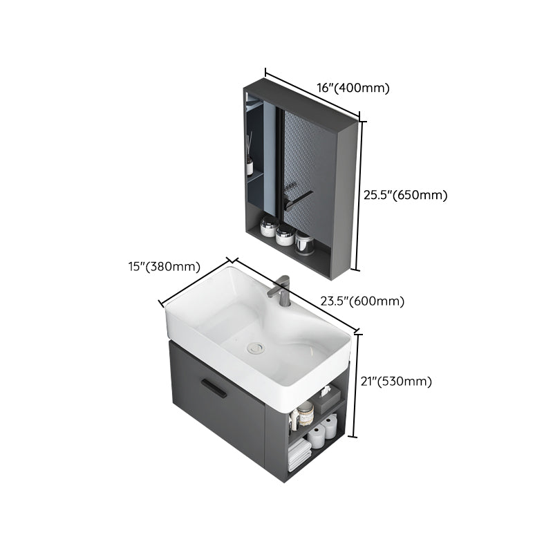 Single Sink Bathroom Vanity Modern White Ceramic Rectangular Vanity Set Clearhalo 'Bathroom Remodel & Bathroom Fixtures' 'Bathroom Vanities' 'bathroom_vanities' 'Home Improvement' 'home_improvement' 'home_improvement_bathroom_vanities' 7539357