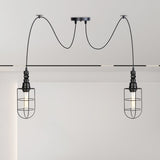 2/3/6 Bulbs Swag Pendant Lighting Antiqued Caged Iron Mini Multiple Hanging Lamp in Black 2 Black Clearhalo 'Art Deco Pendants' 'Black' 'Cast Iron' 'Ceiling Lights' 'Ceramic' 'Crystal' 'Industrial Pendants' 'Industrial' 'Metal' 'Middle Century Pendants' 'Pendant Lights' 'Pendants' 'Rustic Pendants' 'Tiffany' Lighting' 753949