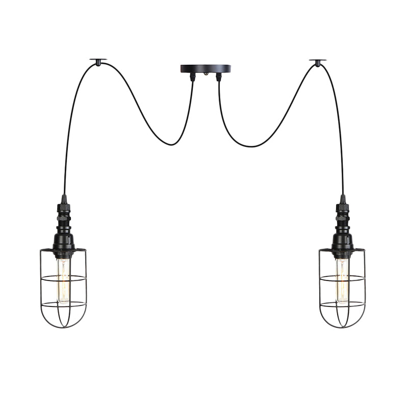 2/3/6 Bulbs Swag Pendant Lighting Antiqued Caged Iron Mini Multiple Hanging Lamp in Black Clearhalo 'Art Deco Pendants' 'Black' 'Cast Iron' 'Ceiling Lights' 'Ceramic' 'Crystal' 'Industrial Pendants' 'Industrial' 'Metal' 'Middle Century Pendants' 'Pendant Lights' 'Pendants' 'Rustic Pendants' 'Tiffany' Lighting' 753950