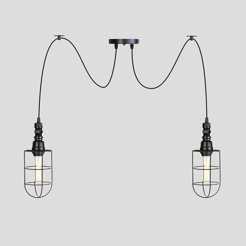 2/3/6 Bulbs Swag Pendant Lighting Antiqued Caged Iron Mini Multiple Hanging Lamp in Black Clearhalo 'Art Deco Pendants' 'Black' 'Cast Iron' 'Ceiling Lights' 'Ceramic' 'Crystal' 'Industrial Pendants' 'Industrial' 'Metal' 'Middle Century Pendants' 'Pendant Lights' 'Pendants' 'Rustic Pendants' 'Tiffany' Lighting' 753951