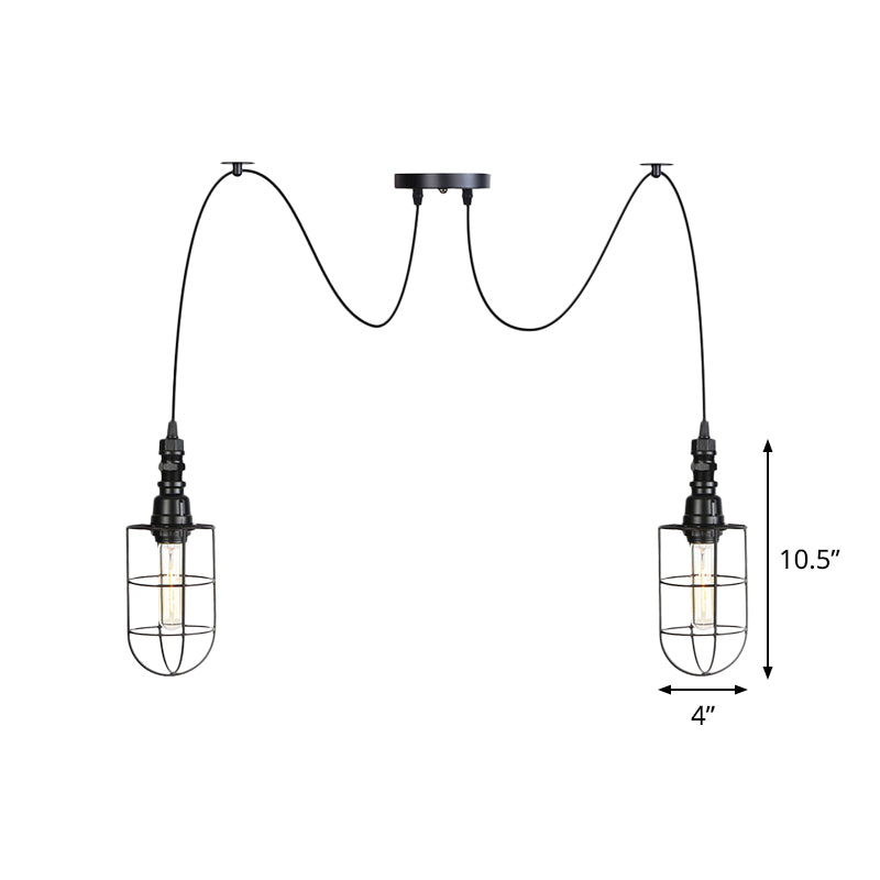 2/3/6 Bulbs Swag Pendant Lighting Antiqued Caged Iron Mini Multiple Hanging Lamp in Black Clearhalo 'Art Deco Pendants' 'Black' 'Cast Iron' 'Ceiling Lights' 'Ceramic' 'Crystal' 'Industrial Pendants' 'Industrial' 'Metal' 'Middle Century Pendants' 'Pendant Lights' 'Pendants' 'Rustic Pendants' 'Tiffany' Lighting' 753952