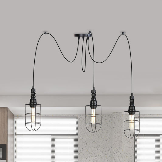 2/3/6 Bulbs Swag Pendant Lighting Antiqued Caged Iron Mini Multiple Hanging Lamp in Black Clearhalo 'Art Deco Pendants' 'Black' 'Cast Iron' 'Ceiling Lights' 'Ceramic' 'Crystal' 'Industrial Pendants' 'Industrial' 'Metal' 'Middle Century Pendants' 'Pendant Lights' 'Pendants' 'Rustic Pendants' 'Tiffany' Lighting' 753954