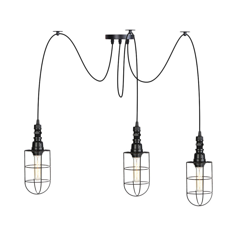 2/3/6 Bulbs Swag Pendant Lighting Antiqued Caged Iron Mini Multiple Hanging Lamp in Black Clearhalo 'Art Deco Pendants' 'Black' 'Cast Iron' 'Ceiling Lights' 'Ceramic' 'Crystal' 'Industrial Pendants' 'Industrial' 'Metal' 'Middle Century Pendants' 'Pendant Lights' 'Pendants' 'Rustic Pendants' 'Tiffany' Lighting' 753955