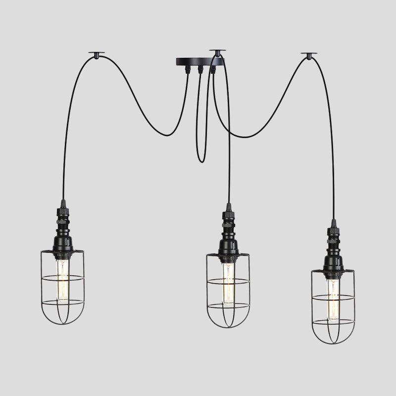 2/3/6 Bulbs Swag Pendant Lighting Antiqued Caged Iron Mini Multiple Hanging Lamp in Black Clearhalo 'Art Deco Pendants' 'Black' 'Cast Iron' 'Ceiling Lights' 'Ceramic' 'Crystal' 'Industrial Pendants' 'Industrial' 'Metal' 'Middle Century Pendants' 'Pendant Lights' 'Pendants' 'Rustic Pendants' 'Tiffany' Lighting' 753956