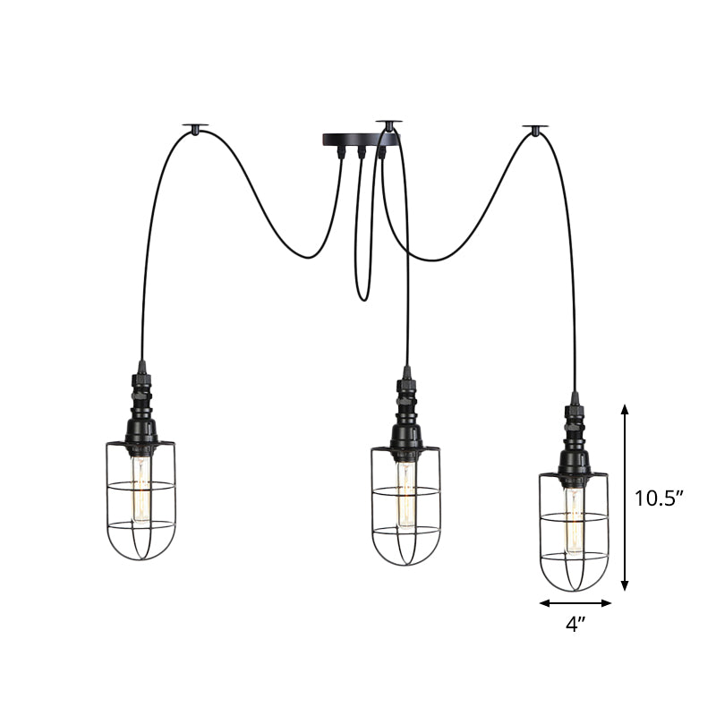 2/3/6 Bulbs Swag Pendant Lighting Antiqued Caged Iron Mini Multiple Hanging Lamp in Black Clearhalo 'Art Deco Pendants' 'Black' 'Cast Iron' 'Ceiling Lights' 'Ceramic' 'Crystal' 'Industrial Pendants' 'Industrial' 'Metal' 'Middle Century Pendants' 'Pendant Lights' 'Pendants' 'Rustic Pendants' 'Tiffany' Lighting' 753957