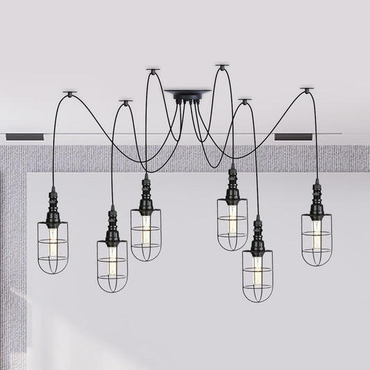 2/3/6 Bulbs Swag Pendant Lighting Antiqued Caged Iron Mini Multiple Hanging Lamp in Black Clearhalo 'Art Deco Pendants' 'Black' 'Cast Iron' 'Ceiling Lights' 'Ceramic' 'Crystal' 'Industrial Pendants' 'Industrial' 'Metal' 'Middle Century Pendants' 'Pendant Lights' 'Pendants' 'Rustic Pendants' 'Tiffany' Lighting' 753959