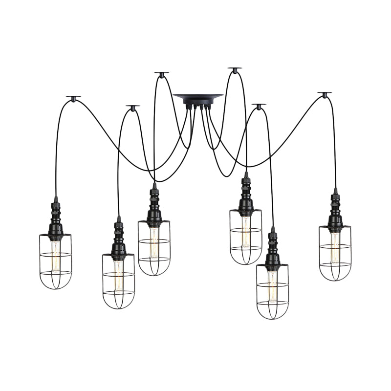 2/3/6 Bulbs Swag Pendant Lighting Antiqued Caged Iron Mini Multiple Hanging Lamp in Black Clearhalo 'Art Deco Pendants' 'Black' 'Cast Iron' 'Ceiling Lights' 'Ceramic' 'Crystal' 'Industrial Pendants' 'Industrial' 'Metal' 'Middle Century Pendants' 'Pendant Lights' 'Pendants' 'Rustic Pendants' 'Tiffany' Lighting' 753960
