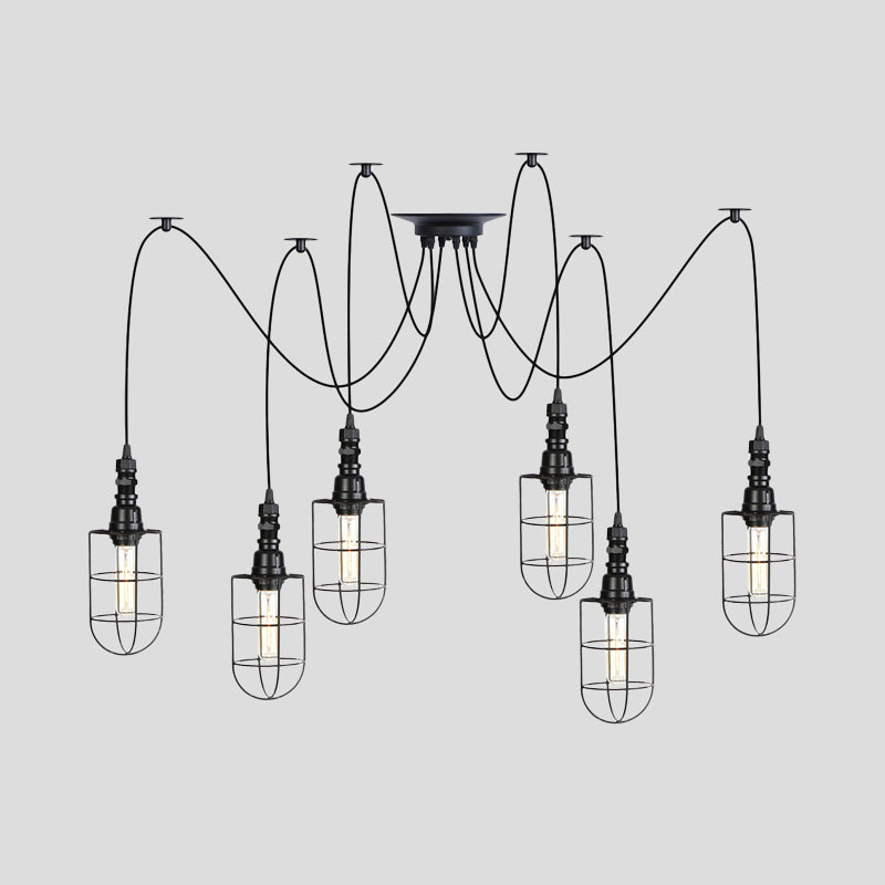 2/3/6 Bulbs Swag Pendant Lighting Antiqued Caged Iron Mini Multiple Hanging Lamp in Black Clearhalo 'Art Deco Pendants' 'Black' 'Cast Iron' 'Ceiling Lights' 'Ceramic' 'Crystal' 'Industrial Pendants' 'Industrial' 'Metal' 'Middle Century Pendants' 'Pendant Lights' 'Pendants' 'Rustic Pendants' 'Tiffany' Lighting' 753961