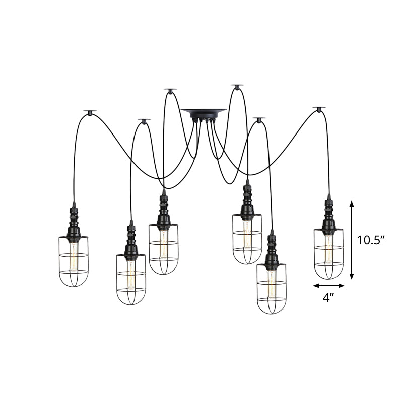 2/3/6 Bulbs Swag Pendant Lighting Antiqued Caged Iron Mini Multiple Hanging Lamp in Black Clearhalo 'Art Deco Pendants' 'Black' 'Cast Iron' 'Ceiling Lights' 'Ceramic' 'Crystal' 'Industrial Pendants' 'Industrial' 'Metal' 'Middle Century Pendants' 'Pendant Lights' 'Pendants' 'Rustic Pendants' 'Tiffany' Lighting' 753962