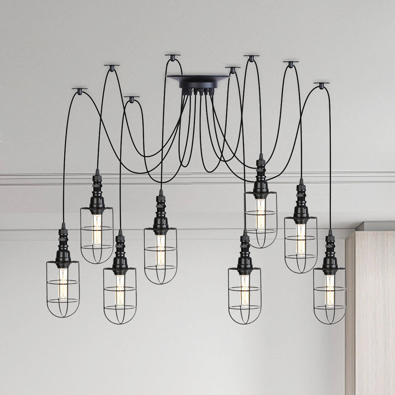 2/3/6 Bulbs Swag Pendant Lighting Antiqued Caged Iron Mini Multiple Hanging Lamp in Black Clearhalo 'Art Deco Pendants' 'Black' 'Cast Iron' 'Ceiling Lights' 'Ceramic' 'Crystal' 'Industrial Pendants' 'Industrial' 'Metal' 'Middle Century Pendants' 'Pendant Lights' 'Pendants' 'Rustic Pendants' 'Tiffany' Lighting' 753964