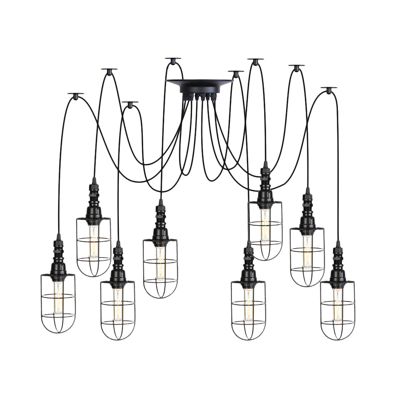 2/3/6 Bulbs Swag Pendant Lighting Antiqued Caged Iron Mini Multiple Hanging Lamp in Black Clearhalo 'Art Deco Pendants' 'Black' 'Cast Iron' 'Ceiling Lights' 'Ceramic' 'Crystal' 'Industrial Pendants' 'Industrial' 'Metal' 'Middle Century Pendants' 'Pendant Lights' 'Pendants' 'Rustic Pendants' 'Tiffany' Lighting' 753965