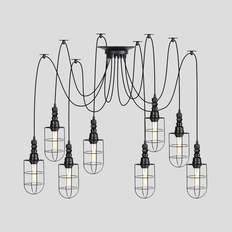 2/3/6 Bulbs Swag Pendant Lighting Antiqued Caged Iron Mini Multiple Hanging Lamp in Black Clearhalo 'Art Deco Pendants' 'Black' 'Cast Iron' 'Ceiling Lights' 'Ceramic' 'Crystal' 'Industrial Pendants' 'Industrial' 'Metal' 'Middle Century Pendants' 'Pendant Lights' 'Pendants' 'Rustic Pendants' 'Tiffany' Lighting' 753966