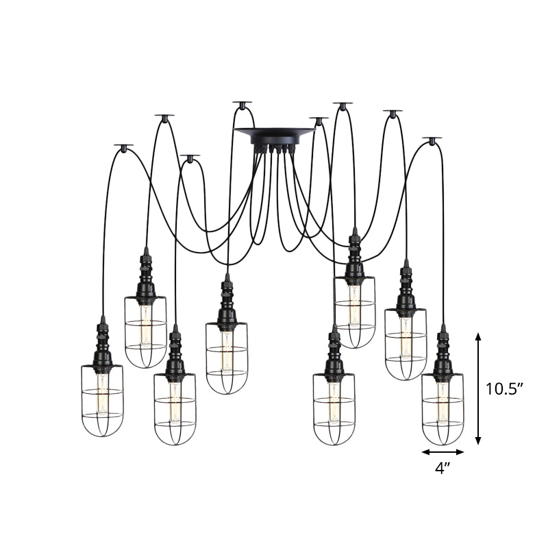 2/3/6 Bulbs Swag Pendant Lighting Antiqued Caged Iron Mini Multiple Hanging Lamp in Black Clearhalo 'Art Deco Pendants' 'Black' 'Cast Iron' 'Ceiling Lights' 'Ceramic' 'Crystal' 'Industrial Pendants' 'Industrial' 'Metal' 'Middle Century Pendants' 'Pendant Lights' 'Pendants' 'Rustic Pendants' 'Tiffany' Lighting' 753967