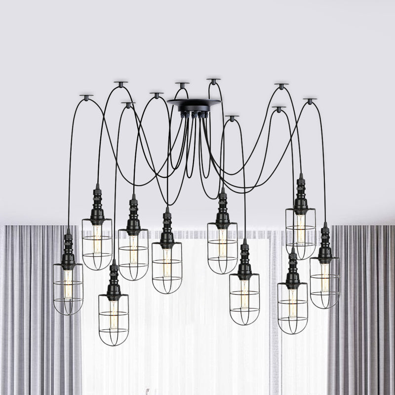 2/3/6 Bulbs Swag Pendant Lighting Antiqued Caged Iron Mini Multiple Hanging Lamp in Black Clearhalo 'Art Deco Pendants' 'Black' 'Cast Iron' 'Ceiling Lights' 'Ceramic' 'Crystal' 'Industrial Pendants' 'Industrial' 'Metal' 'Middle Century Pendants' 'Pendant Lights' 'Pendants' 'Rustic Pendants' 'Tiffany' Lighting' 753969