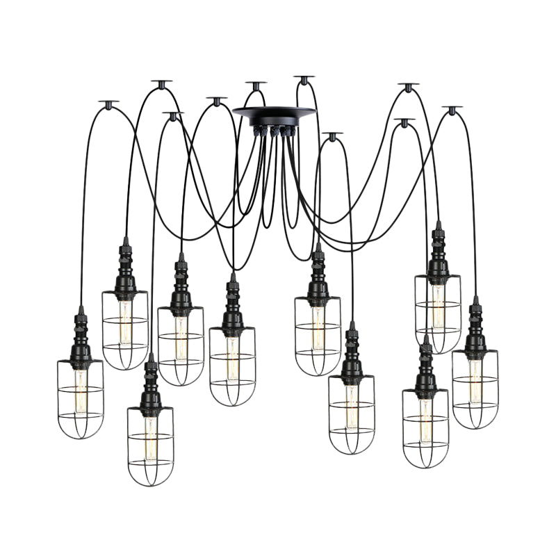 2/3/6 Bulbs Swag Pendant Lighting Antiqued Caged Iron Mini Multiple Hanging Lamp in Black Clearhalo 'Art Deco Pendants' 'Black' 'Cast Iron' 'Ceiling Lights' 'Ceramic' 'Crystal' 'Industrial Pendants' 'Industrial' 'Metal' 'Middle Century Pendants' 'Pendant Lights' 'Pendants' 'Rustic Pendants' 'Tiffany' Lighting' 753970