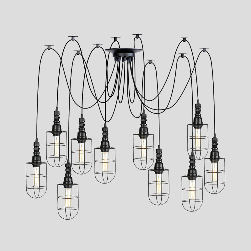 2/3/6 Bulbs Swag Pendant Lighting Antiqued Caged Iron Mini Multiple Hanging Lamp in Black Clearhalo 'Art Deco Pendants' 'Black' 'Cast Iron' 'Ceiling Lights' 'Ceramic' 'Crystal' 'Industrial Pendants' 'Industrial' 'Metal' 'Middle Century Pendants' 'Pendant Lights' 'Pendants' 'Rustic Pendants' 'Tiffany' Lighting' 753971