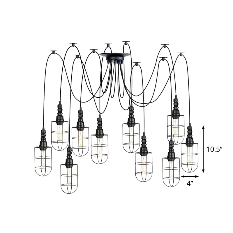 2/3/6 Bulbs Swag Pendant Lighting Antiqued Caged Iron Mini Multiple Hanging Lamp in Black Clearhalo 'Art Deco Pendants' 'Black' 'Cast Iron' 'Ceiling Lights' 'Ceramic' 'Crystal' 'Industrial Pendants' 'Industrial' 'Metal' 'Middle Century Pendants' 'Pendant Lights' 'Pendants' 'Rustic Pendants' 'Tiffany' Lighting' 753972