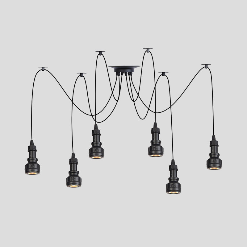 2/3/6-Light Water Pipe Multi Light Chandelier Farmhouse Black Iron Swag LED Suspension Pendant Clearhalo 'Art Deco Pendants' 'Black' 'Cast Iron' 'Ceiling Lights' 'Ceramic' 'Crystal' 'Industrial Pendants' 'Industrial' 'Metal' 'Middle Century Pendants' 'Pendant Lights' 'Pendants' 'Rustic Pendants' 'Tiffany' Lighting' 753999