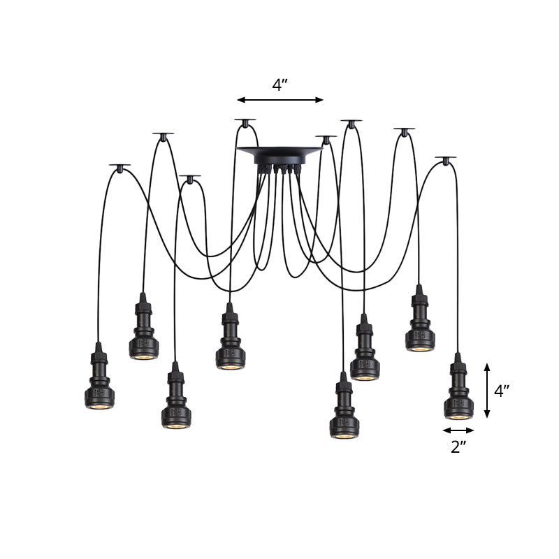 2/3/6-Light Water Pipe Multi Light Chandelier Farmhouse Black Iron Swag LED Suspension Pendant Clearhalo 'Art Deco Pendants' 'Black' 'Cast Iron' 'Ceiling Lights' 'Ceramic' 'Crystal' 'Industrial Pendants' 'Industrial' 'Metal' 'Middle Century Pendants' 'Pendant Lights' 'Pendants' 'Rustic Pendants' 'Tiffany' Lighting' 754005