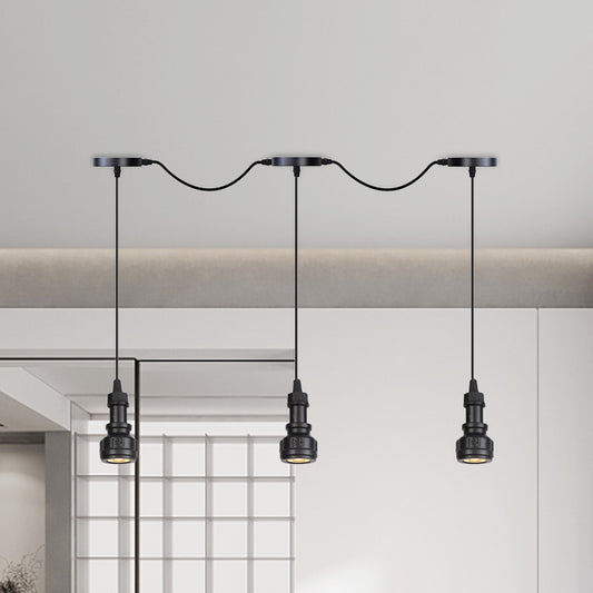 Water Pipe Iron Multi Ceiling Light Rustic 3/5/7 Heads Coffee Shop LED Tandem Pendulum Lamp in Black 3 Black Clearhalo 'Art Deco Pendants' 'Black' 'Cast Iron' 'Ceiling Lights' 'Ceramic' 'Crystal' 'Industrial Pendants' 'Industrial' 'Metal' 'Middle Century Pendants' 'Pendant Lights' 'Pendants' 'Rustic Pendants' 'Tiffany' Lighting' 754011