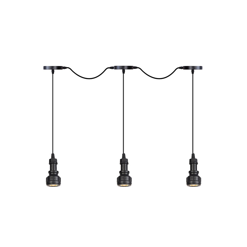Water Pipe Iron Multi Ceiling Light Rustic 3/5/7 Heads Coffee Shop LED Tandem Pendulum Lamp in Black Clearhalo 'Art Deco Pendants' 'Black' 'Cast Iron' 'Ceiling Lights' 'Ceramic' 'Crystal' 'Industrial Pendants' 'Industrial' 'Metal' 'Middle Century Pendants' 'Pendant Lights' 'Pendants' 'Rustic Pendants' 'Tiffany' Lighting' 754012