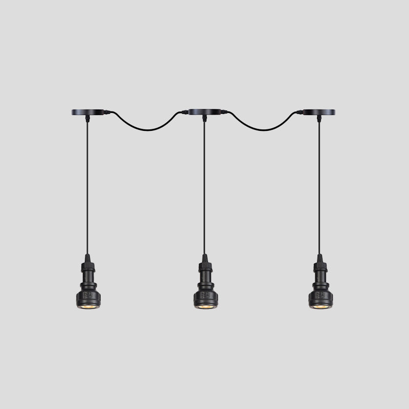 Water Pipe Iron Multi Ceiling Light Rustic 3/5/7 Heads Coffee Shop LED Tandem Pendulum Lamp in Black Clearhalo 'Art Deco Pendants' 'Black' 'Cast Iron' 'Ceiling Lights' 'Ceramic' 'Crystal' 'Industrial Pendants' 'Industrial' 'Metal' 'Middle Century Pendants' 'Pendant Lights' 'Pendants' 'Rustic Pendants' 'Tiffany' Lighting' 754013