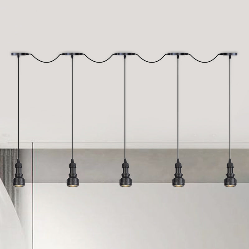 Water Pipe Iron Multi Ceiling Light Rustic 3/5/7 Heads Coffee Shop LED Tandem Pendulum Lamp in Black 5 Black Clearhalo 'Art Deco Pendants' 'Black' 'Cast Iron' 'Ceiling Lights' 'Ceramic' 'Crystal' 'Industrial Pendants' 'Industrial' 'Metal' 'Middle Century Pendants' 'Pendant Lights' 'Pendants' 'Rustic Pendants' 'Tiffany' Lighting' 754015