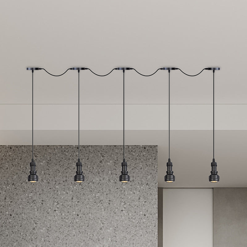 Water Pipe Iron Multi Ceiling Light Rustic 3/5/7 Heads Coffee Shop LED Tandem Pendulum Lamp in Black Clearhalo 'Art Deco Pendants' 'Black' 'Cast Iron' 'Ceiling Lights' 'Ceramic' 'Crystal' 'Industrial Pendants' 'Industrial' 'Metal' 'Middle Century Pendants' 'Pendant Lights' 'Pendants' 'Rustic Pendants' 'Tiffany' Lighting' 754016