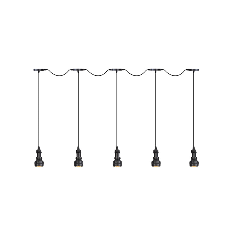 Water Pipe Iron Multi Ceiling Light Rustic 3/5/7 Heads Coffee Shop LED Tandem Pendulum Lamp in Black Clearhalo 'Art Deco Pendants' 'Black' 'Cast Iron' 'Ceiling Lights' 'Ceramic' 'Crystal' 'Industrial Pendants' 'Industrial' 'Metal' 'Middle Century Pendants' 'Pendant Lights' 'Pendants' 'Rustic Pendants' 'Tiffany' Lighting' 754017