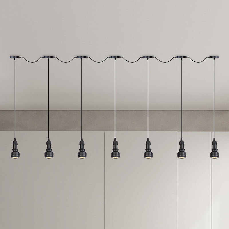 Water Pipe Iron Multi Ceiling Light Rustic 3/5/7 Heads Coffee Shop LED Tandem Pendulum Lamp in Black 7 Black Clearhalo 'Art Deco Pendants' 'Black' 'Cast Iron' 'Ceiling Lights' 'Ceramic' 'Crystal' 'Industrial Pendants' 'Industrial' 'Metal' 'Middle Century Pendants' 'Pendant Lights' 'Pendants' 'Rustic Pendants' 'Tiffany' Lighting' 754020