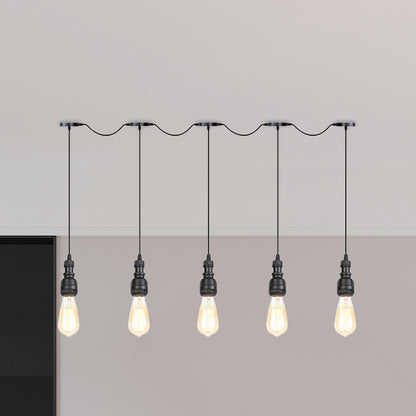 Exposed Bulb Restaurant Pendant Lamp Vintage Iron 5/7 Lights Black Finish Tandem Multi Hanging Light Fixture 5 Black Clearhalo 'Art Deco Pendants' 'Black' 'Cast Iron' 'Ceiling Lights' 'Ceramic' 'Crystal' 'Industrial Pendants' 'Industrial' 'Metal' 'Middle Century Pendants' 'Pendant Lights' 'Pendants' 'Rustic Pendants' 'Tiffany' Lighting' 754025