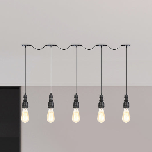 Exposed Bulb Restaurant Pendant Lamp Vintage Iron 5/7 Lights Black Finish Tandem Multi Hanging Light Fixture 5 Black