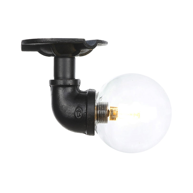 Clear Glass Ball Semi Flushmount Vintage 1 Head Hallway LED Ceiling Flush Mount in Black Clearhalo 'Ceiling Lights' 'Close To Ceiling Lights' 'Close to ceiling' 'Glass shade' 'Glass' 'Semi-flushmount' Lighting' 754044