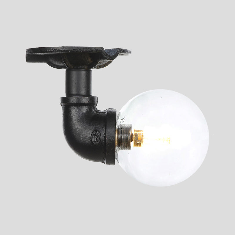 Clear Glass Ball Semi Flushmount Vintage 1 Head Hallway LED Ceiling Flush Mount in Black Clearhalo 'Ceiling Lights' 'Close To Ceiling Lights' 'Close to ceiling' 'Glass shade' 'Glass' 'Semi-flushmount' Lighting' 754045