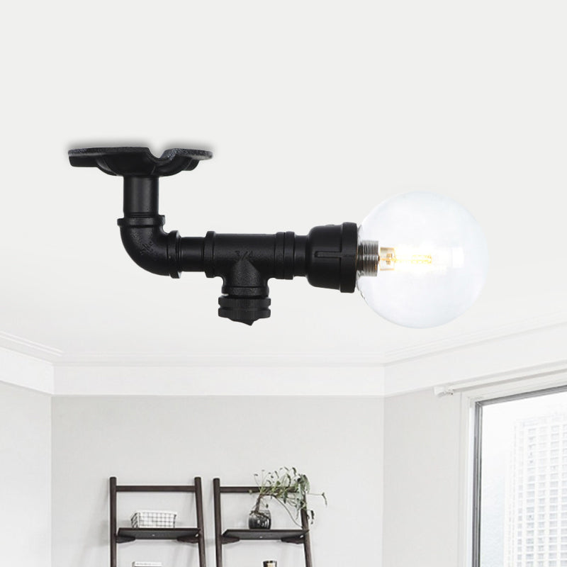 Clear Glass Ball Semi Flushmount Vintage 1 Head Hallway LED Ceiling Flush Mount in Black Clearhalo 'Ceiling Lights' 'Close To Ceiling Lights' 'Close to ceiling' 'Glass shade' 'Glass' 'Semi-flushmount' Lighting' 754053