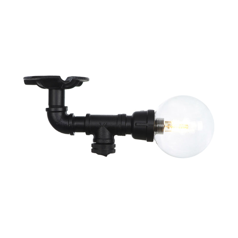 Clear Glass Ball Semi Flushmount Vintage 1 Head Hallway LED Ceiling Flush Mount in Black Clearhalo 'Ceiling Lights' 'Close To Ceiling Lights' 'Close to ceiling' 'Glass shade' 'Glass' 'Semi-flushmount' Lighting' 754054