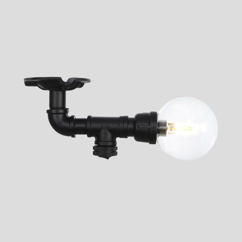 Clear Glass Ball Semi Flushmount Vintage 1 Head Hallway LED Ceiling Flush Mount in Black Clearhalo 'Ceiling Lights' 'Close To Ceiling Lights' 'Close to ceiling' 'Glass shade' 'Glass' 'Semi-flushmount' Lighting' 754055