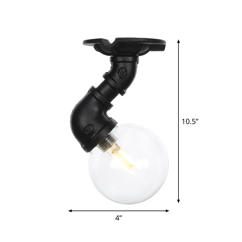 Clear Glass Ball Semi Flushmount Vintage 1 Head Hallway LED Ceiling Flush Mount in Black Clearhalo 'Ceiling Lights' 'Close To Ceiling Lights' 'Close to ceiling' 'Glass shade' 'Glass' 'Semi-flushmount' Lighting' 754061