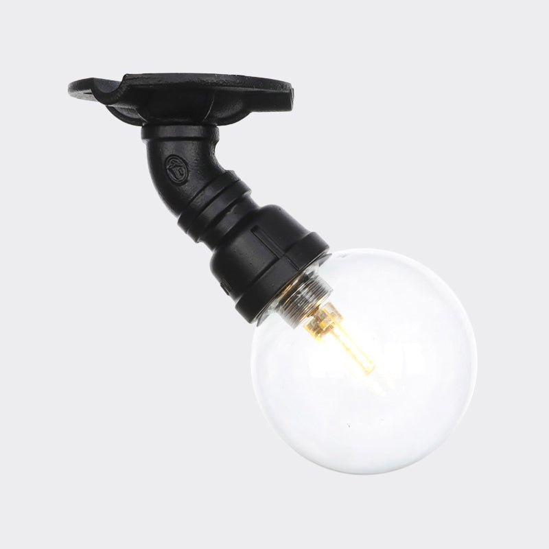 Orb Clear Glass Semi Flush Lighting Industrial 1 Bulb Restaurant Ceiling Mounted Fixture in Black Clearhalo 'Ceiling Lights' 'Close To Ceiling Lights' 'Close to ceiling' 'Glass shade' 'Glass' 'Semi-flushmount' Lighting' 754064