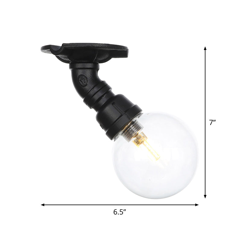 Orb Clear Glass Semi Flush Lighting Industrial 1 Bulb Restaurant Ceiling Mounted Fixture in Black Clearhalo 'Ceiling Lights' 'Close To Ceiling Lights' 'Close to ceiling' 'Glass shade' 'Glass' 'Semi-flushmount' Lighting' 754065