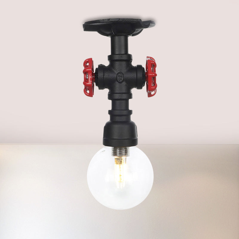 Orb Clear Glass Semi Flush Lighting Industrial 1 Bulb Restaurant Ceiling Mounted Fixture in Black Black C Clearhalo 'Ceiling Lights' 'Close To Ceiling Lights' 'Close to ceiling' 'Glass shade' 'Glass' 'Semi-flushmount' Lighting' 754071