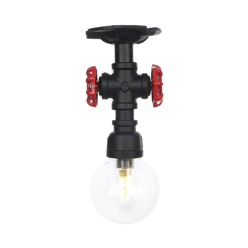 Orb Clear Glass Semi Flush Lighting Industrial 1 Bulb Restaurant Ceiling Mounted Fixture in Black Clearhalo 'Ceiling Lights' 'Close To Ceiling Lights' 'Close to ceiling' 'Glass shade' 'Glass' 'Semi-flushmount' Lighting' 754073