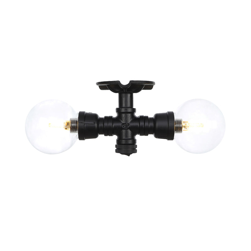 2 Lights Sphere Semi Mount Lighting Antiqued Black Finish Clear Glass Flush Mounted Lamp Clearhalo 'Ceiling Lights' 'Close To Ceiling Lights' 'Close to ceiling' 'Glass shade' 'Glass' 'Semi-flushmount' Lighting' 754082