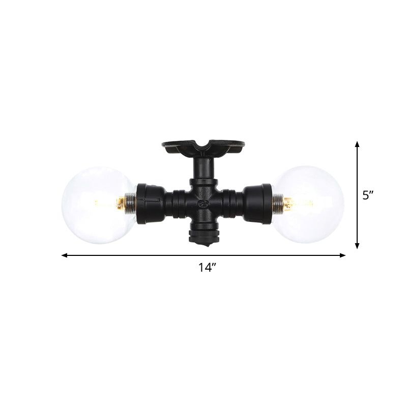 2 Lights Sphere Semi Mount Lighting Antiqued Black Finish Clear Glass Flush Mounted Lamp Clearhalo 'Ceiling Lights' 'Close To Ceiling Lights' 'Close to ceiling' 'Glass shade' 'Glass' 'Semi-flushmount' Lighting' 754084