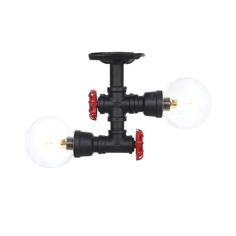 2 Lights Sphere Semi Mount Lighting Antiqued Black Finish Clear Glass Flush Mounted Lamp Clearhalo 'Ceiling Lights' 'Close To Ceiling Lights' 'Close to ceiling' 'Glass shade' 'Glass' 'Semi-flushmount' Lighting' 754087