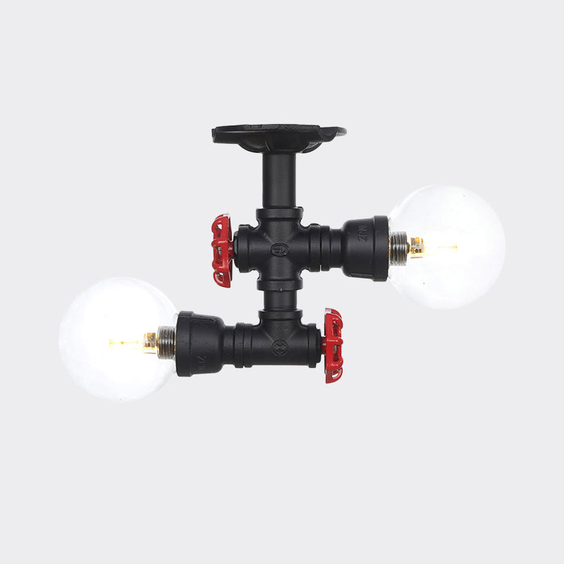 2 Lights Sphere Semi Mount Lighting Antiqued Black Finish Clear Glass Flush Mounted Lamp Clearhalo 'Ceiling Lights' 'Close To Ceiling Lights' 'Close to ceiling' 'Glass shade' 'Glass' 'Semi-flushmount' Lighting' 754088