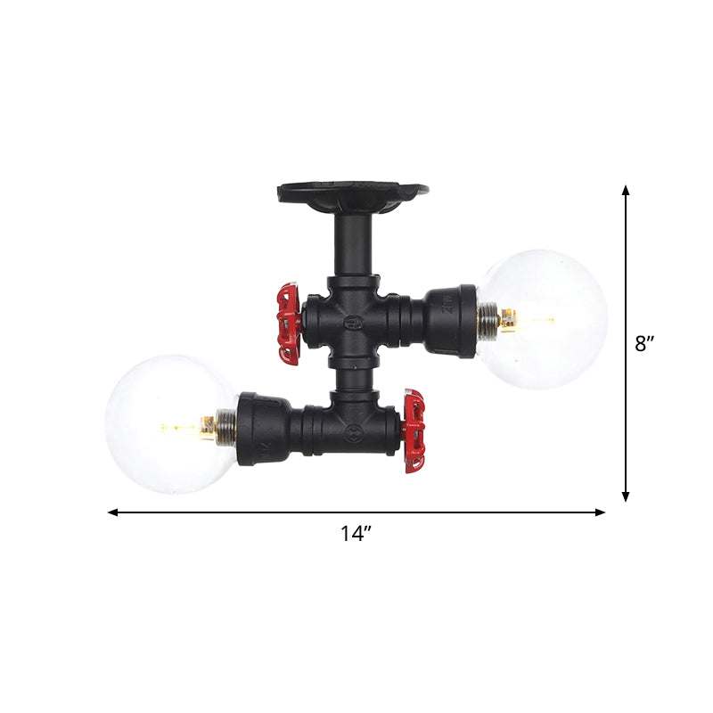 2 Lights Sphere Semi Mount Lighting Antiqued Black Finish Clear Glass Flush Mounted Lamp Clearhalo 'Ceiling Lights' 'Close To Ceiling Lights' 'Close to ceiling' 'Glass shade' 'Glass' 'Semi-flushmount' Lighting' 754089