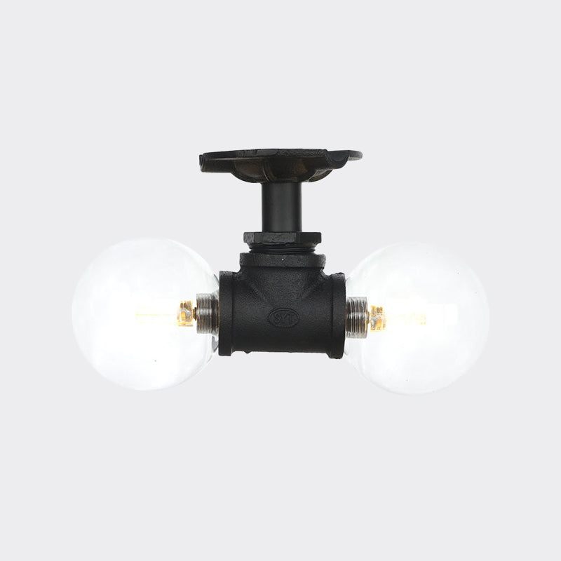2 Lights Sphere Semi Mount Lighting Antiqued Black Finish Clear Glass Flush Mounted Lamp Clearhalo 'Ceiling Lights' 'Close To Ceiling Lights' 'Close to ceiling' 'Glass shade' 'Glass' 'Semi-flushmount' Lighting' 754093